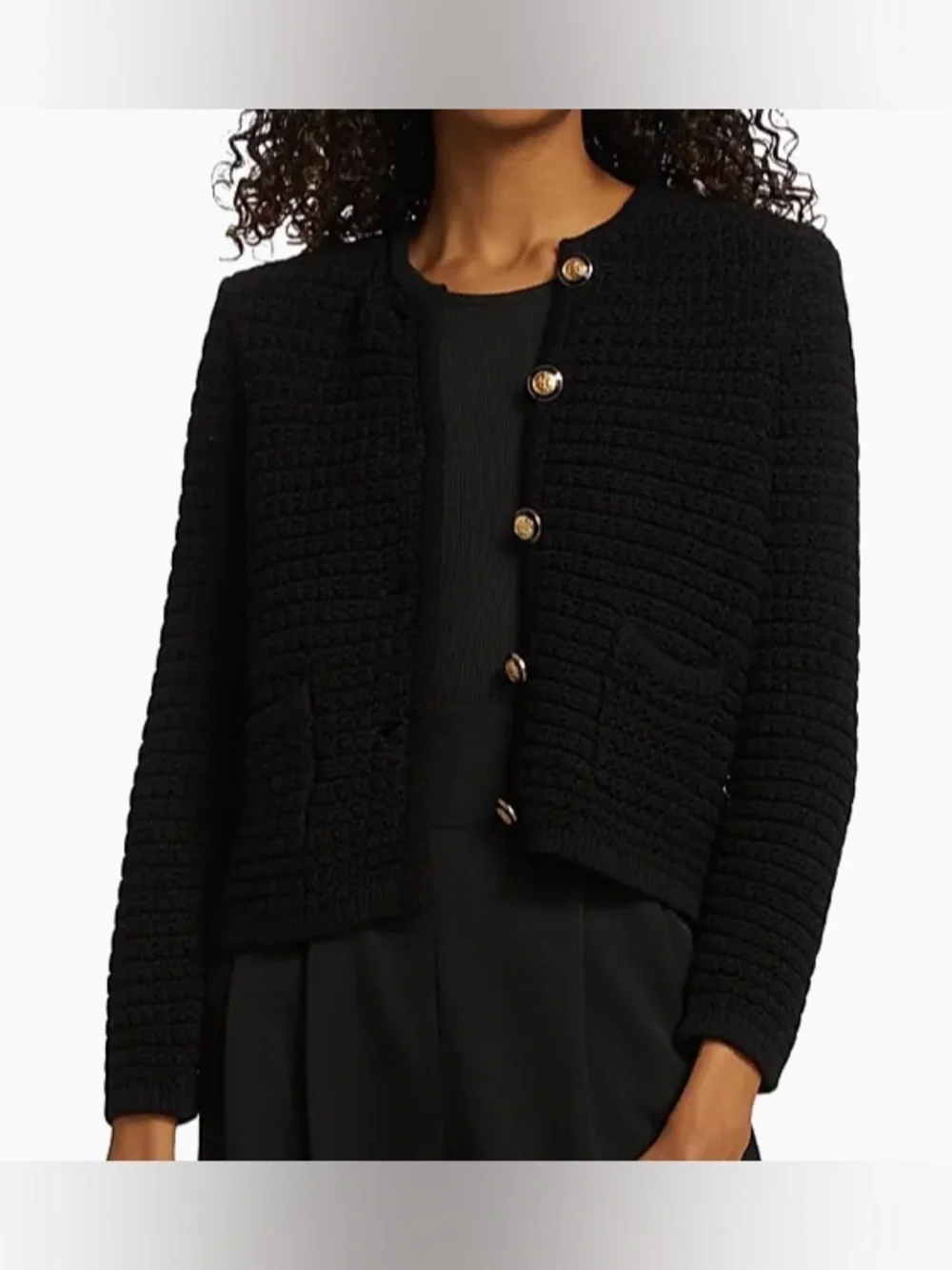 ba&sh Gaspard Crewneck Cotton-Blend textured knit Botton placket Cardigan Sz 1 - Picture 2 of 12